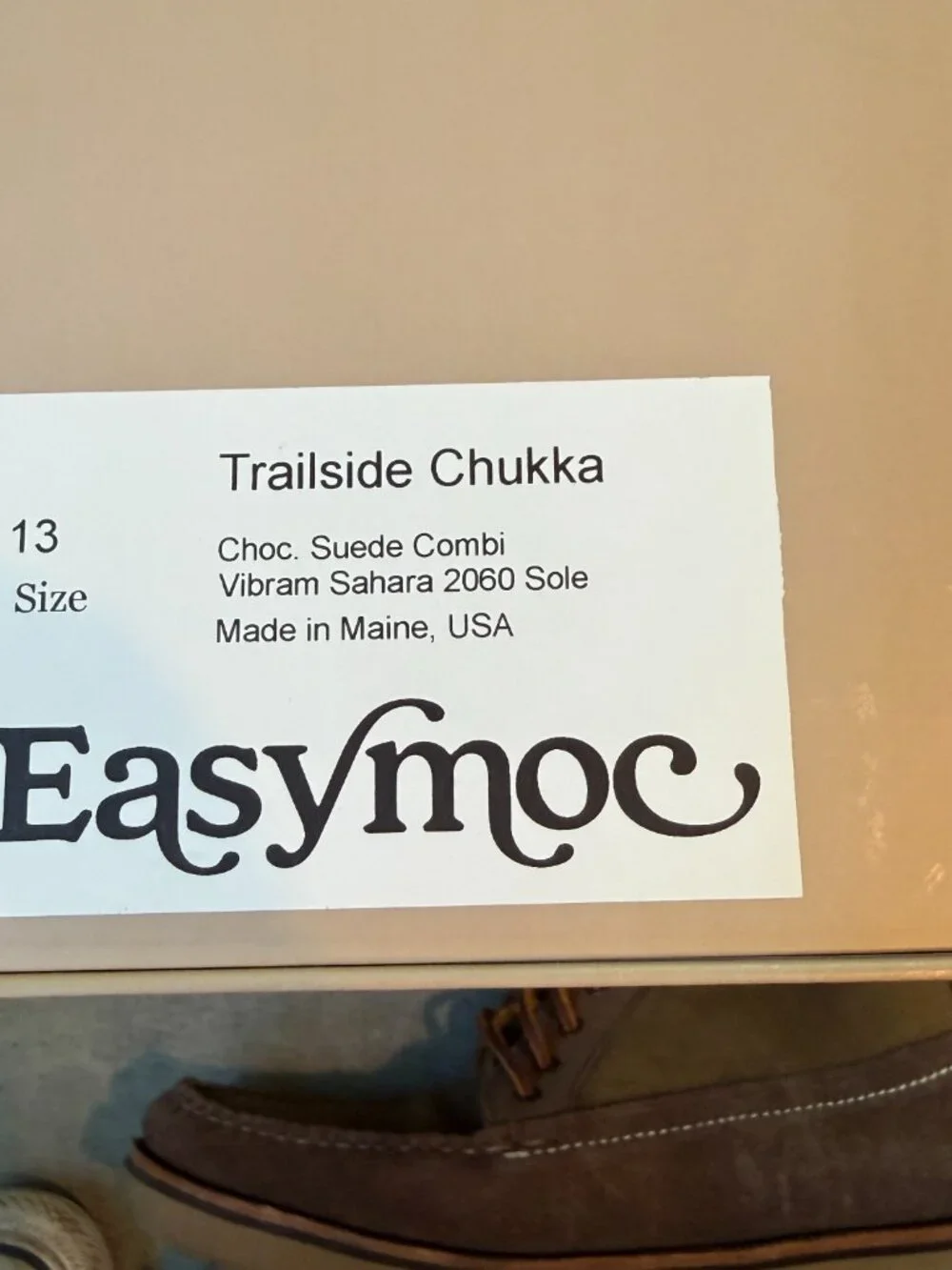 Easymoc Trailside Chukka - chocolate/taupe suede - 13 US - made in USA